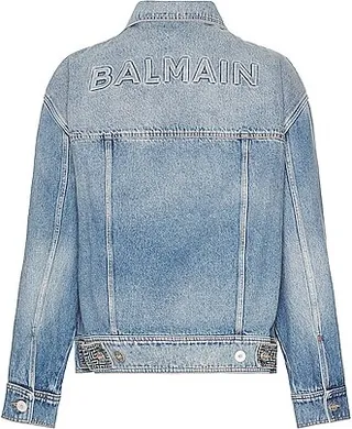 BALMAIN Monogram Denim Jacket in Blue