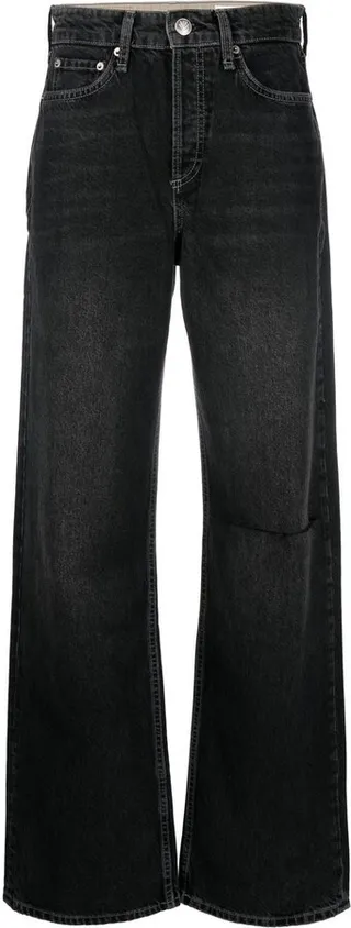 Ripped Detail Wide-Leg Jeans