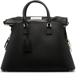 Logo-Patch Zip-Up Leather Tote Bag