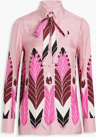 Tie-neck printed silk-twill shirt