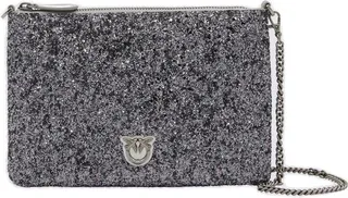 Pinko Flat Classic Logo Plaque Glitter Shoulder Bag