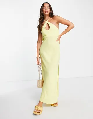 ASOS DESIGN wrap neck maxi dress with thigh split in mandarin