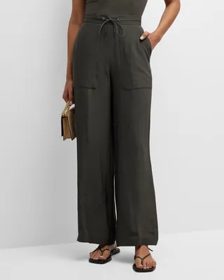 Wide-Leg Silk Crepe Trousers