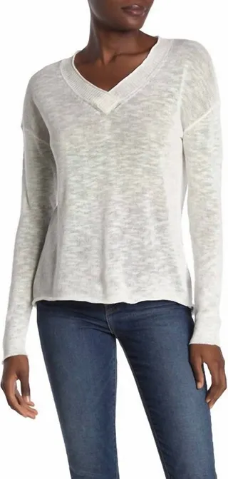 Tami Open Knit V-Neck Sweater in Chalk