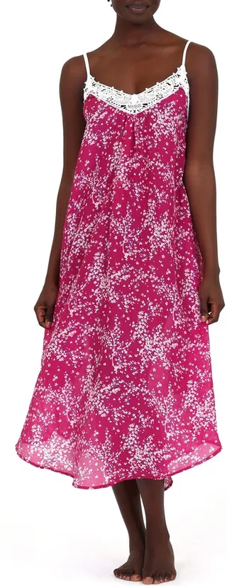 Cheri Blossom Lace Trim Cotton & Silk Nightgown