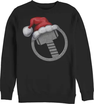 Men's Marvel Christmas Santa Thor Hammer Sweatshirt - Black - 2X Large