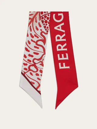 Ferragamo Women Foliage print twilly band Red