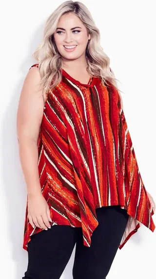 AVENUE | Women's Plus Size V Neck Swing Print Tank - spice stripe - 30W