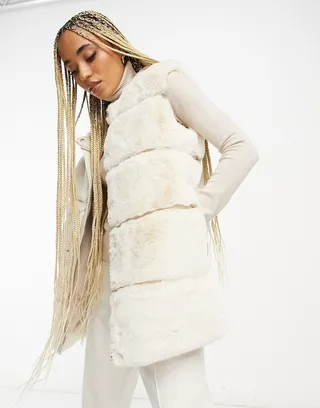 Urban Code faux fur longline vest with faux leather panels in cream