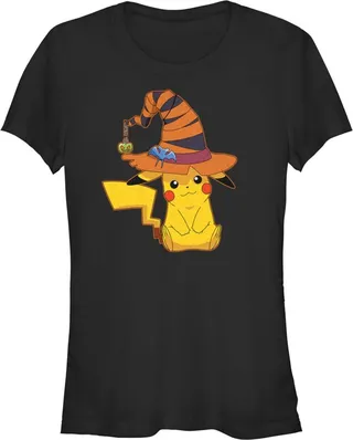 Junior's Pokemon Halloween Pikachu Witch Hat T-Shirt - Black - Small