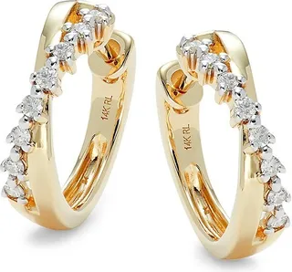 14K Yellow Gold & 0.17 TCW Diamond Huggie Earrings