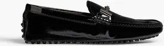 Patent leather-trimmed velvet driving shoes
