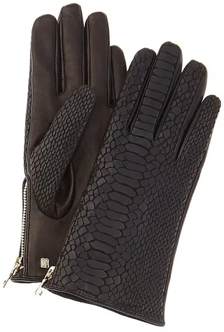 Bruno Magli Snake-Embossed Cashmere-Lined Leather Gloves
