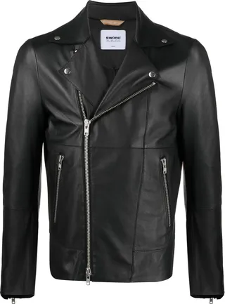 Asymmetric-Zip Leather Jacket