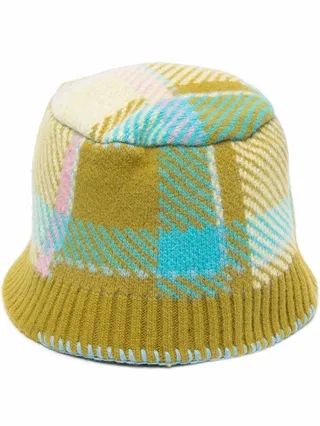 Checked Knitted Wool-Blend Bucket Hat