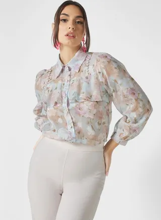 Beaded Detail Printed Blouse