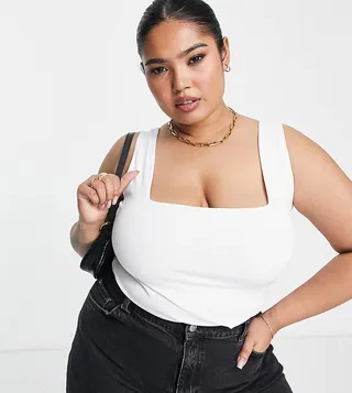 ASOS DESIGN Curve Edit luxe feel long line tank top with square neck in white