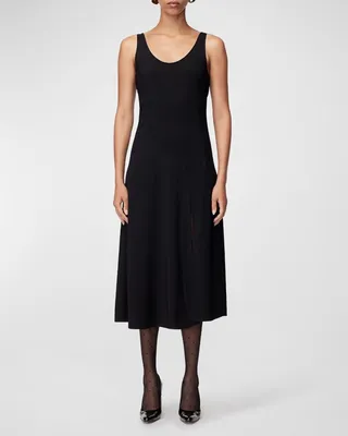 Arch-Seamed Side-Slit Midi Tank Dress