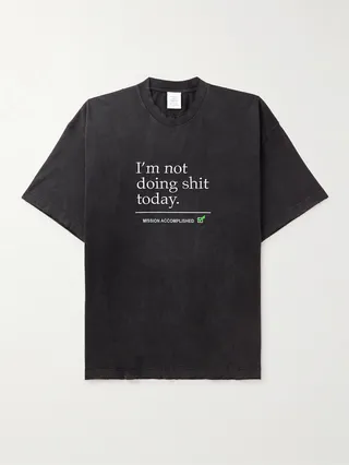 Oversized Embroidered Printed Distressed Cotton-Jersey T-Shirt