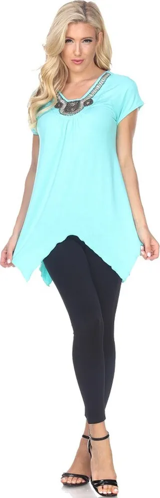 Women's Embellished V-Neck Fenella Top Tunic Mint X Large - White Mark