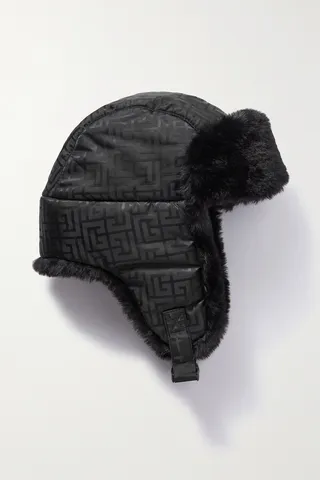 Balmain - Faux Fur-lined Shell-jacquard Hat - Black