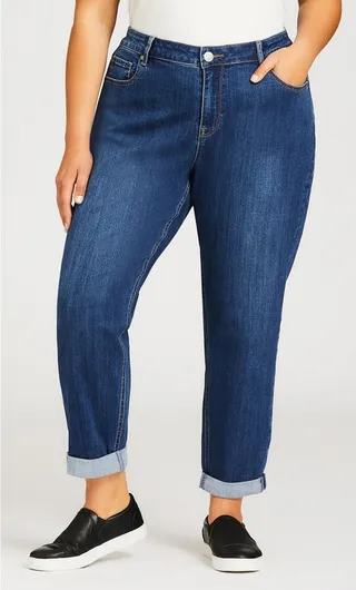 AVENUE | Women's Plus Size Girlfriend Stretch Jean Mid Wash - average - 30W
