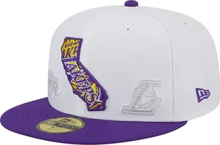 Men's New Era White and Purple Los Angeles Lakers State Pride 59FIFTY Fitted Hat