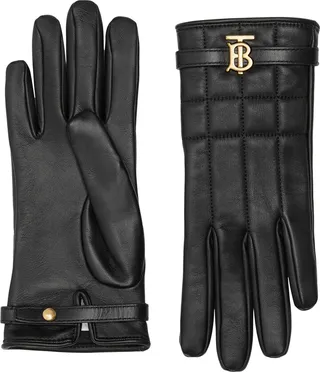 Victoria Quilted Check Lambskin Leather Gloves