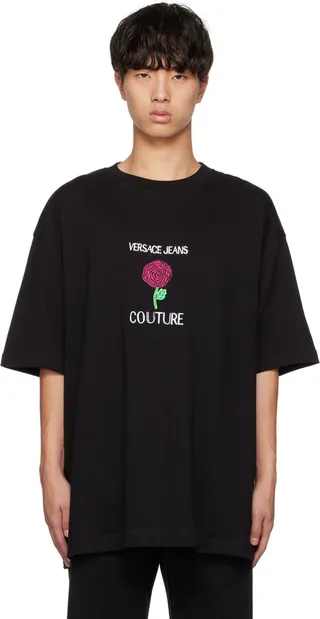 Versace Jeans Couture Black Embroidered T-Shirt