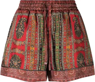 Paisley-Print Silk Drawstring Shorts
