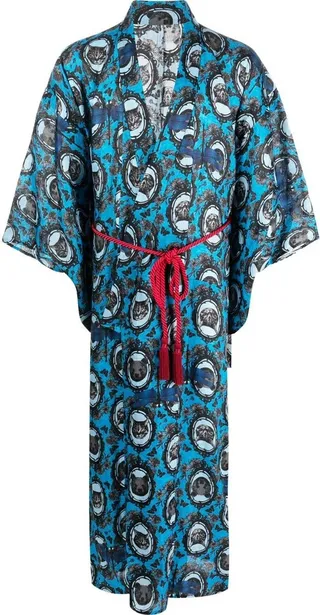 Graphic-Print Belted Gown