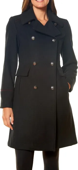 Womens Wool Blend Double Breasted Wool Coat