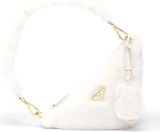 Mini Triangle Logo Shearling Shoulder Bag