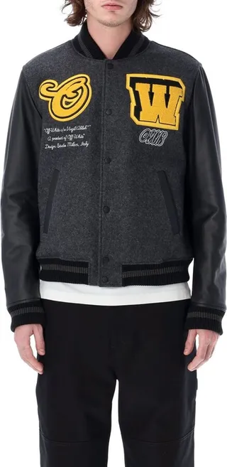 Off-White Varsity Cat Button-Up Bomber Jacket