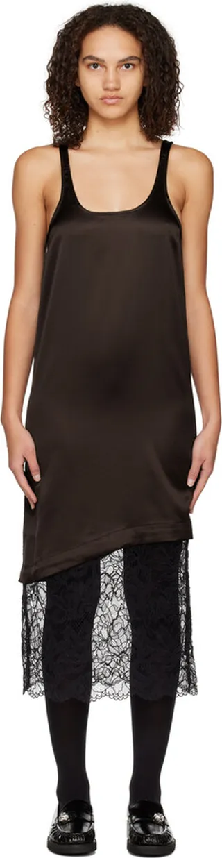 GANNI Brown Paneled Midi Dress