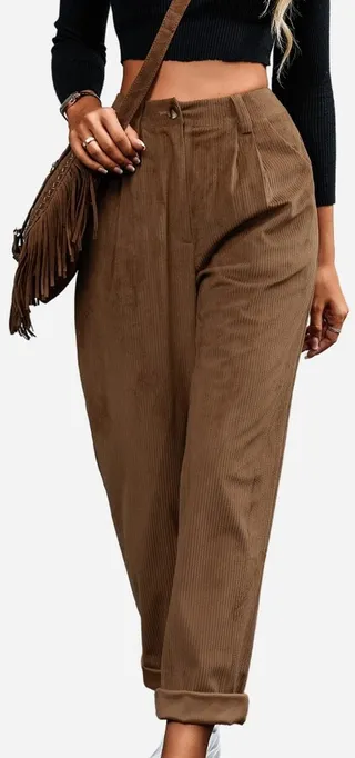 Women's High Rise Tapered Pants - Cupshe -Neutral-S