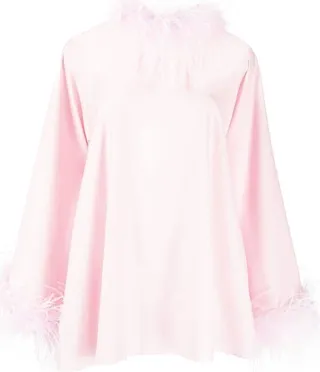 Feather-Trimmed Long-Sleeved Minidress