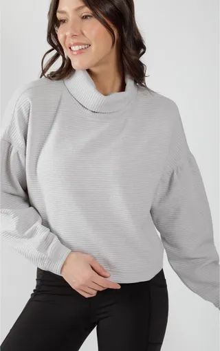 90 Degree By Reflex Womens Regular Fit Long Sleeve Cowl Basic Sweatshirt - Gray X Large