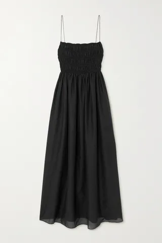 Matteau - Shirred Cotton And Silk-blend Maxi Dress - Black