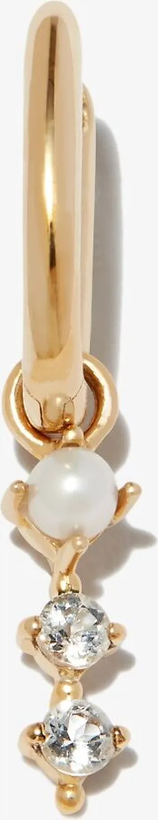 9K Yellow Gold Pearl And Topaz Hoop Earring