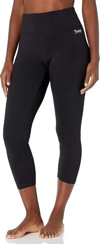 Juicy Couture Women's High Waisted Crop Yoga Tight (Deep Black) Women's Clothing