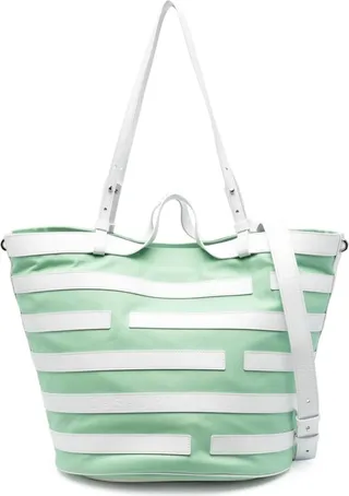 Stripe-Pattern Leather Tote Bag