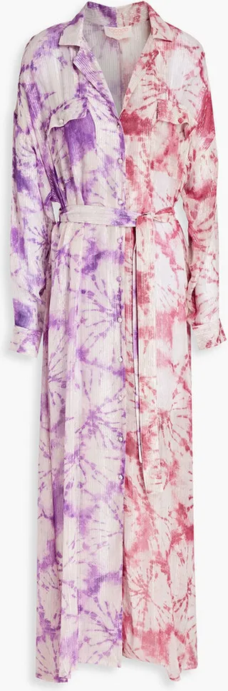 Tie-dyed metallic georgette maxi dress