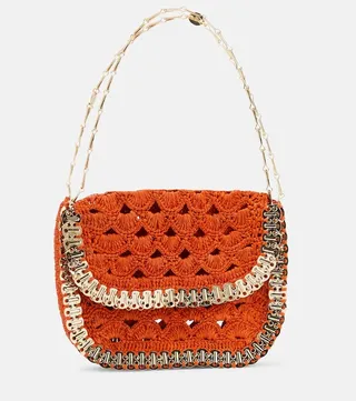 Large embellished raffia shoulder bag