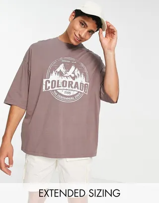 ASOS DESIGN oversized T-shirt in light brown with Colorado front print