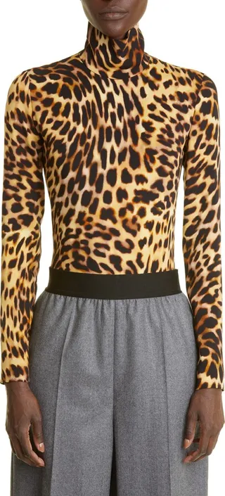 Cheetah Print Long Sleeve Turtleneck Bodysuit