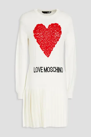 Appliquéd intarsia wool-blend mini dress