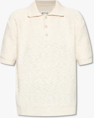 Rib Trim Knit Plain Polo Shirt