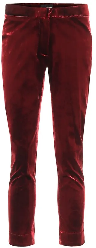 High-rise skinny cropped velvet pants