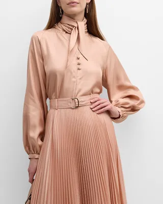 Albenga Scarf-Neck Silk Top